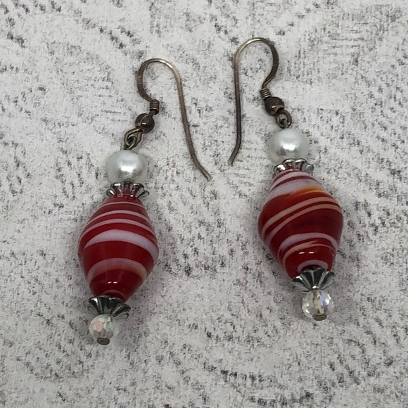 Vintage artisan Murano art glass style sterling silver earrings - Picture 1 of 4